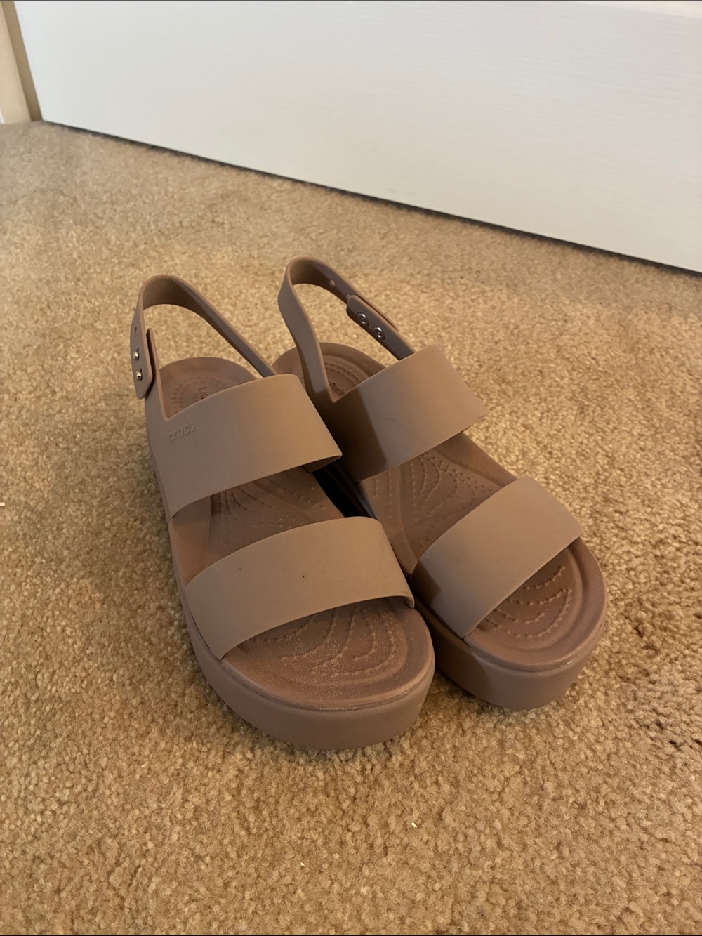 CROCS Women’s Double-Strap Slingback Platform Sandals in Taupe